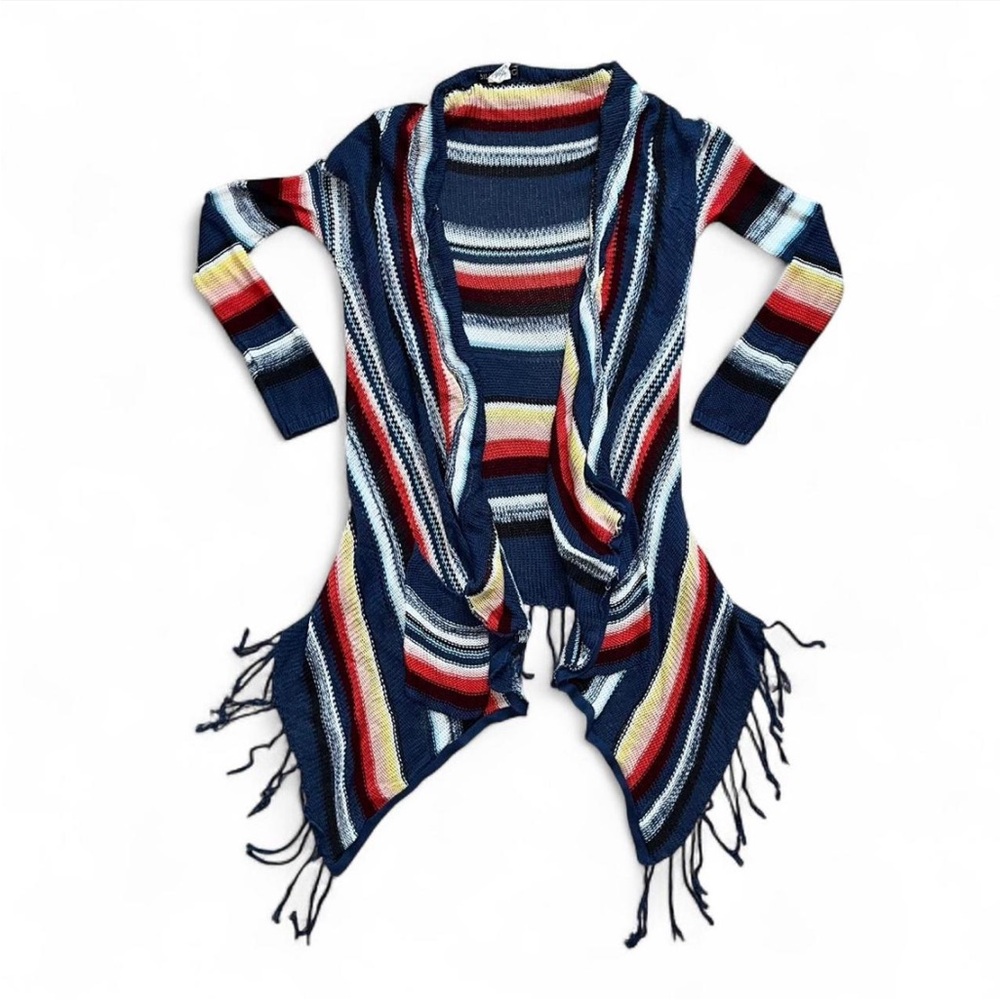 Billabong retro serape striped poncho cardigan with fringe and POCKETS